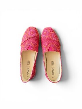 TOMS Pink Paisley Textile Slip-Ons